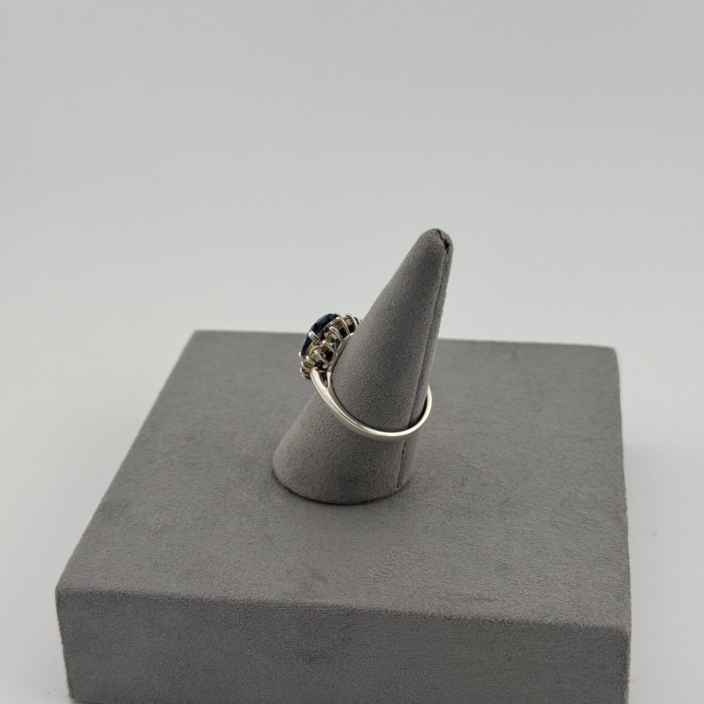 Blue Topaz Halo Ring - Sterling Silver