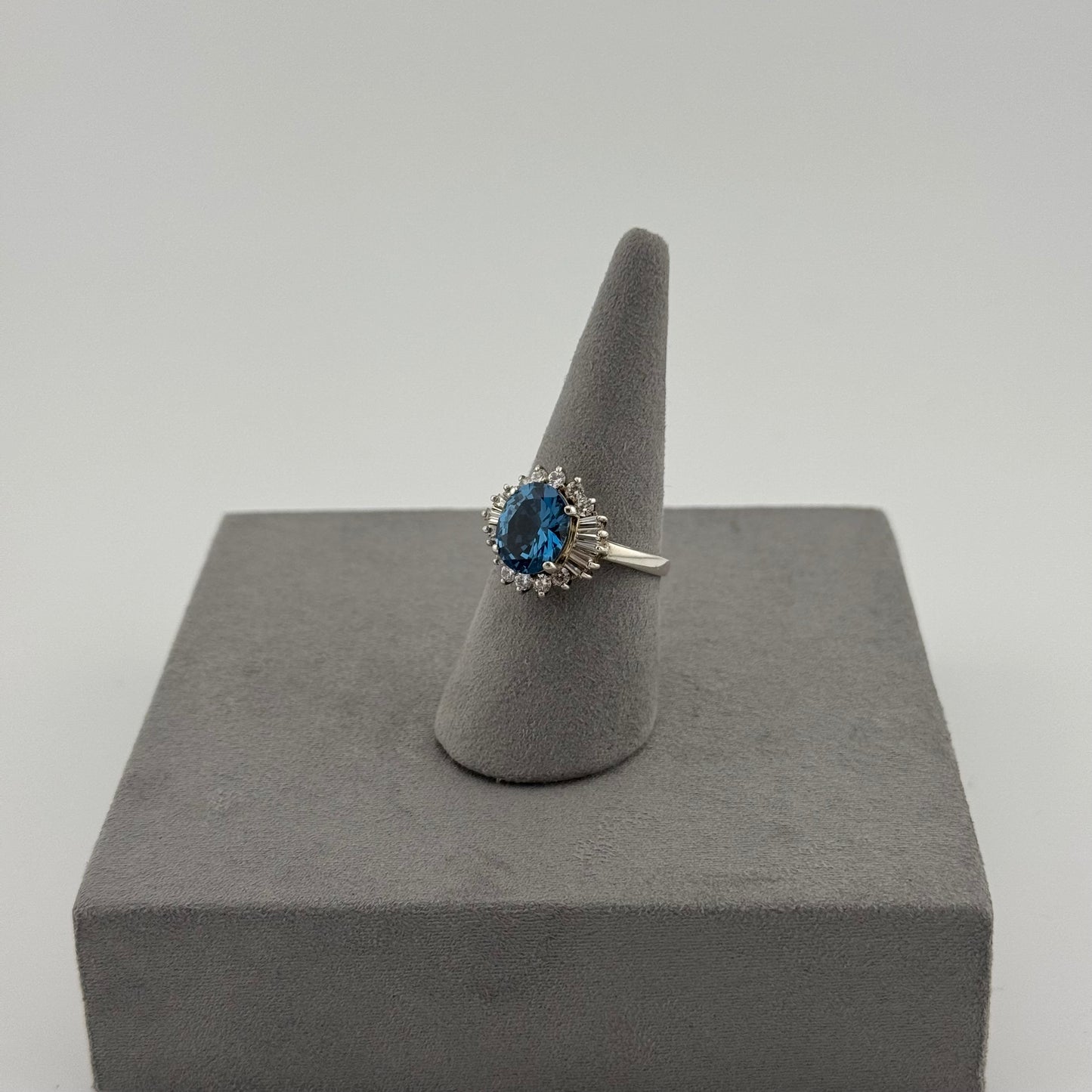 Blue Topaz Halo Ring - Sterling Silver