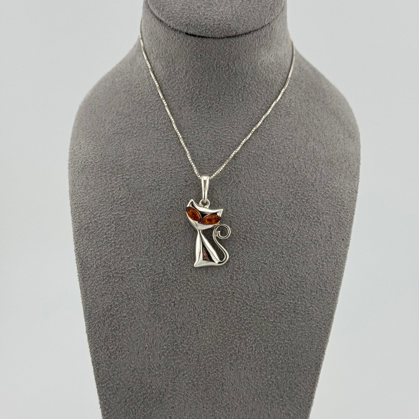 Playful Cat with Amber Eyes - Sterling Silver