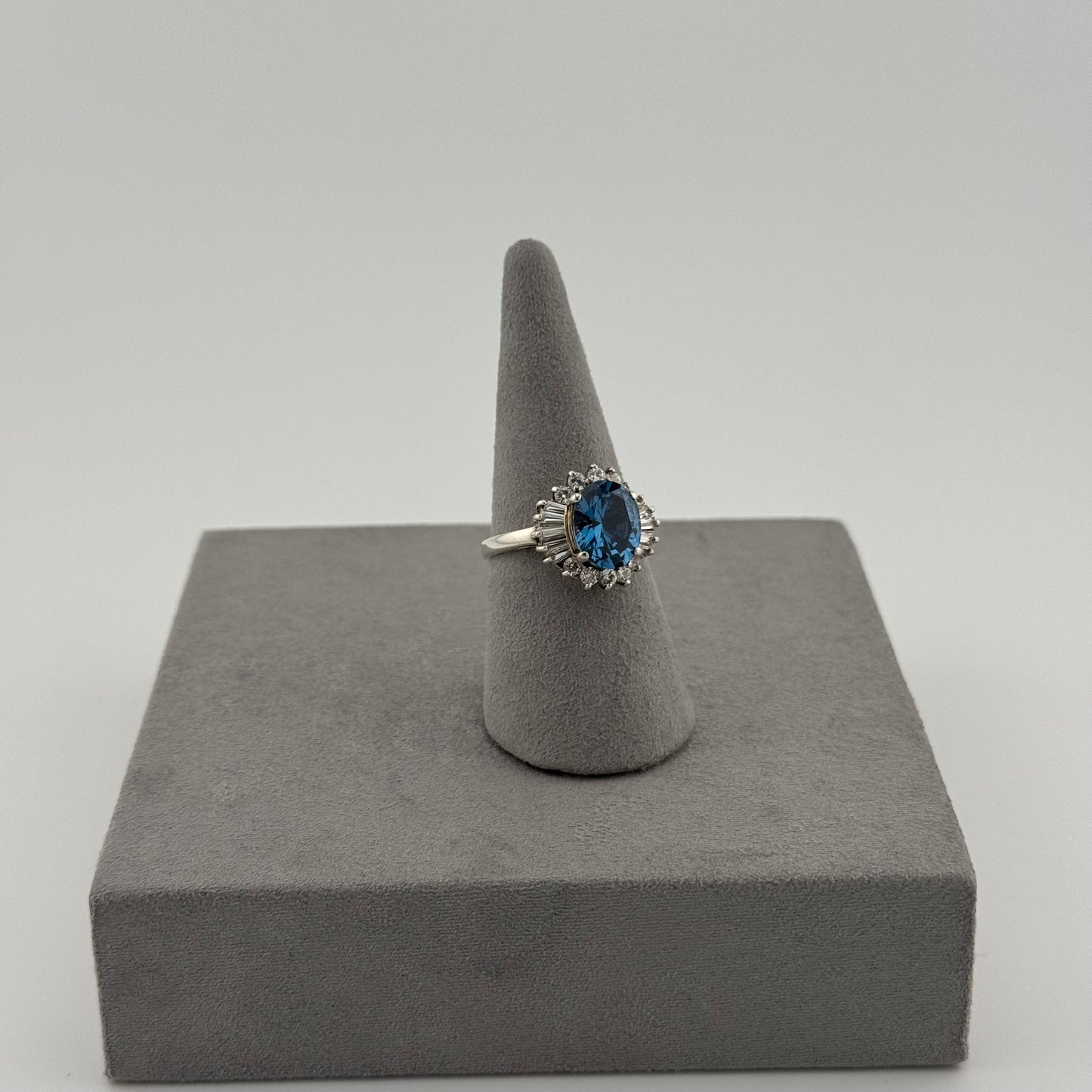 Blue Topaz Halo Ring - Sterling Silver