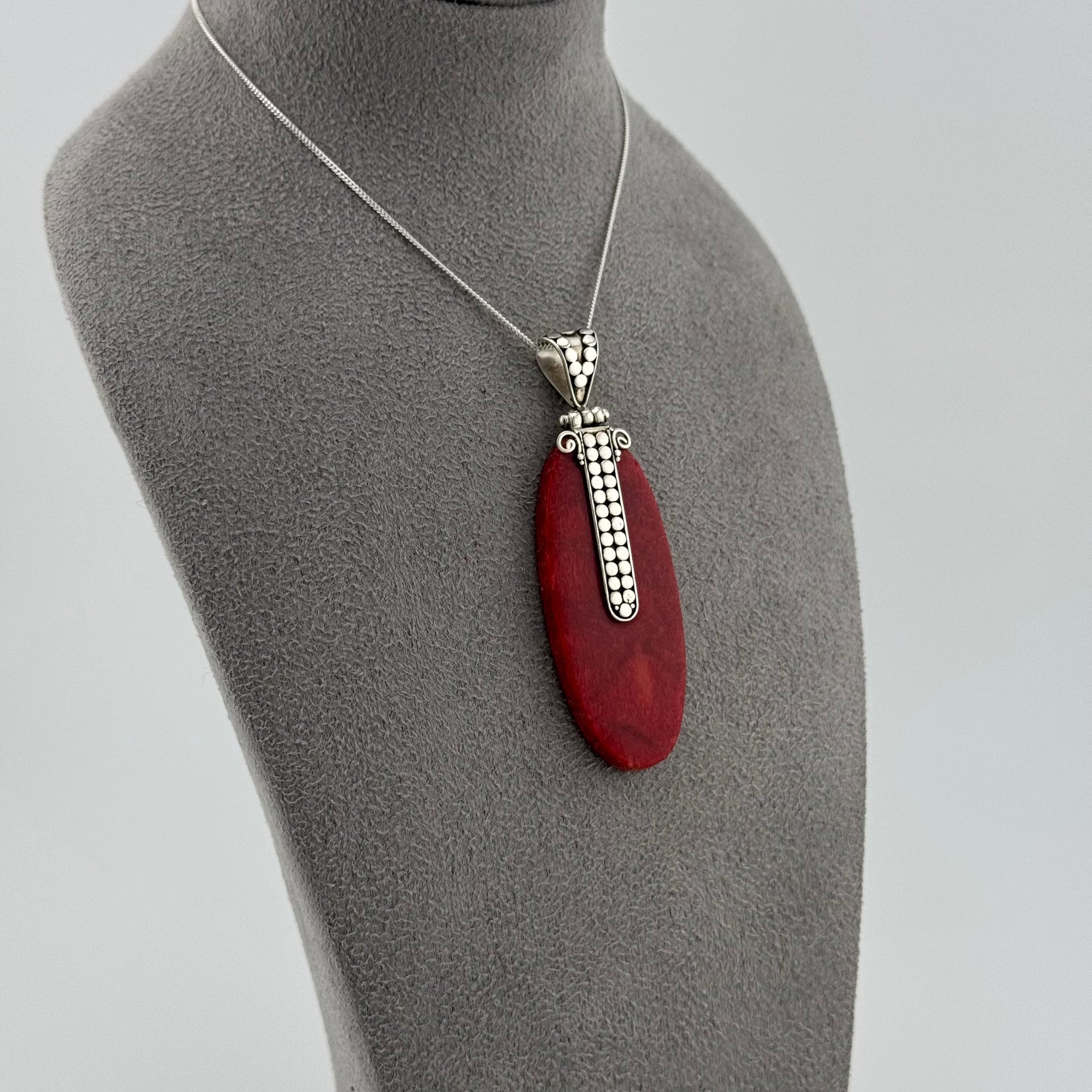 sterling silver and red coral pendant on a sterling silver chain