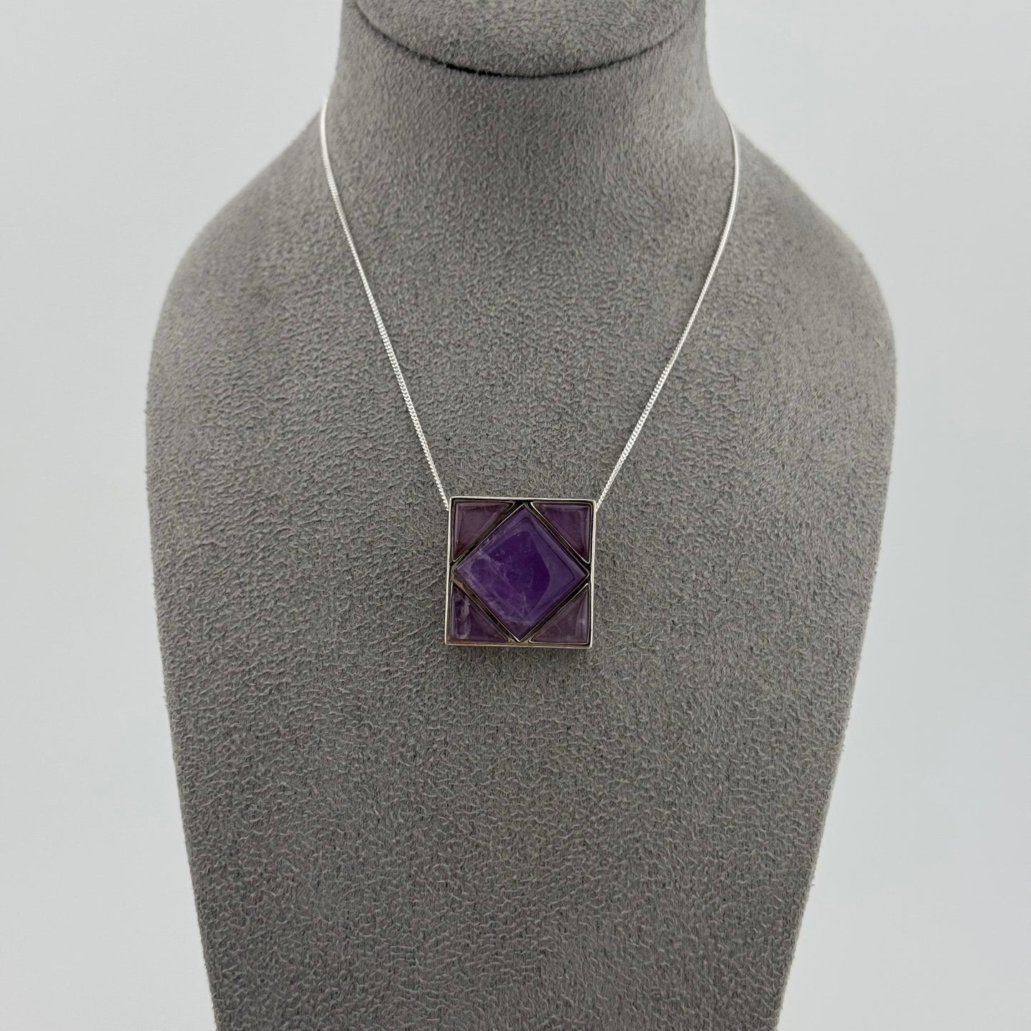sterling silver necklace with natural amethyst pendant