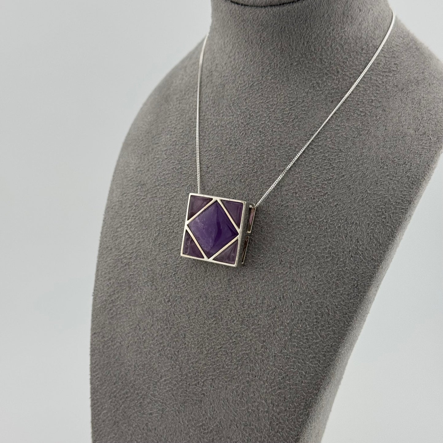 sterling silver necklace with natural amethyst pendant