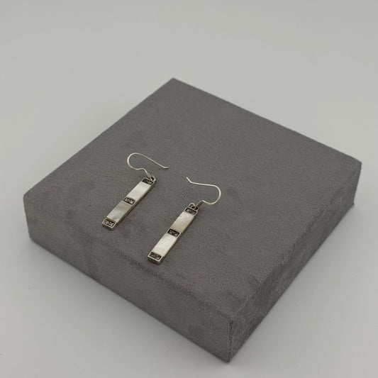 sterling silver mother of pearl drop earrings, bar design