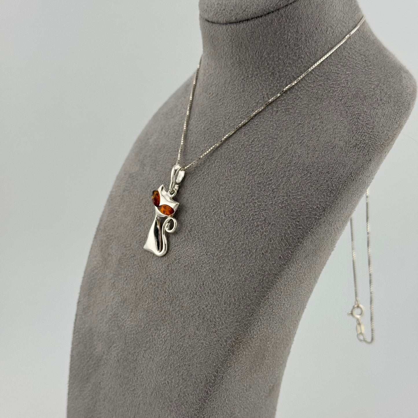 Playful Cat with Amber Eyes - Sterling Silver