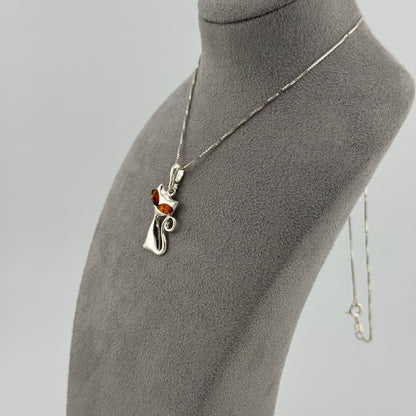 Playful Cat with Amber Eyes - Sterling Silver