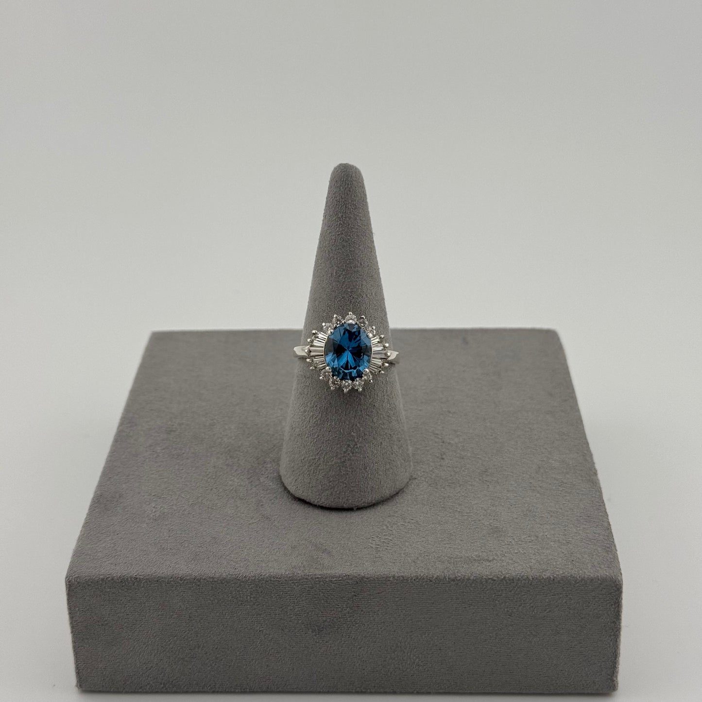 Blue Topaz Halo Ring - Sterling Silver