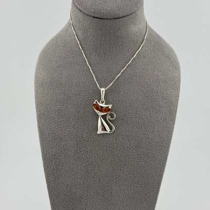 Playful Cat with Amber Eyes - Sterling Silver