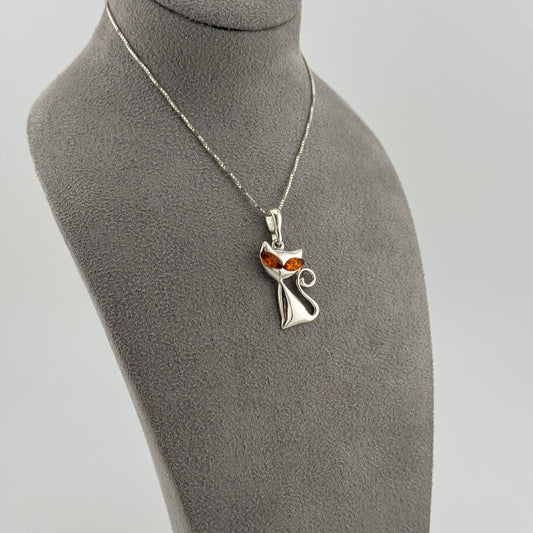 Playful Cat with Amber Eyes - Sterling Silver