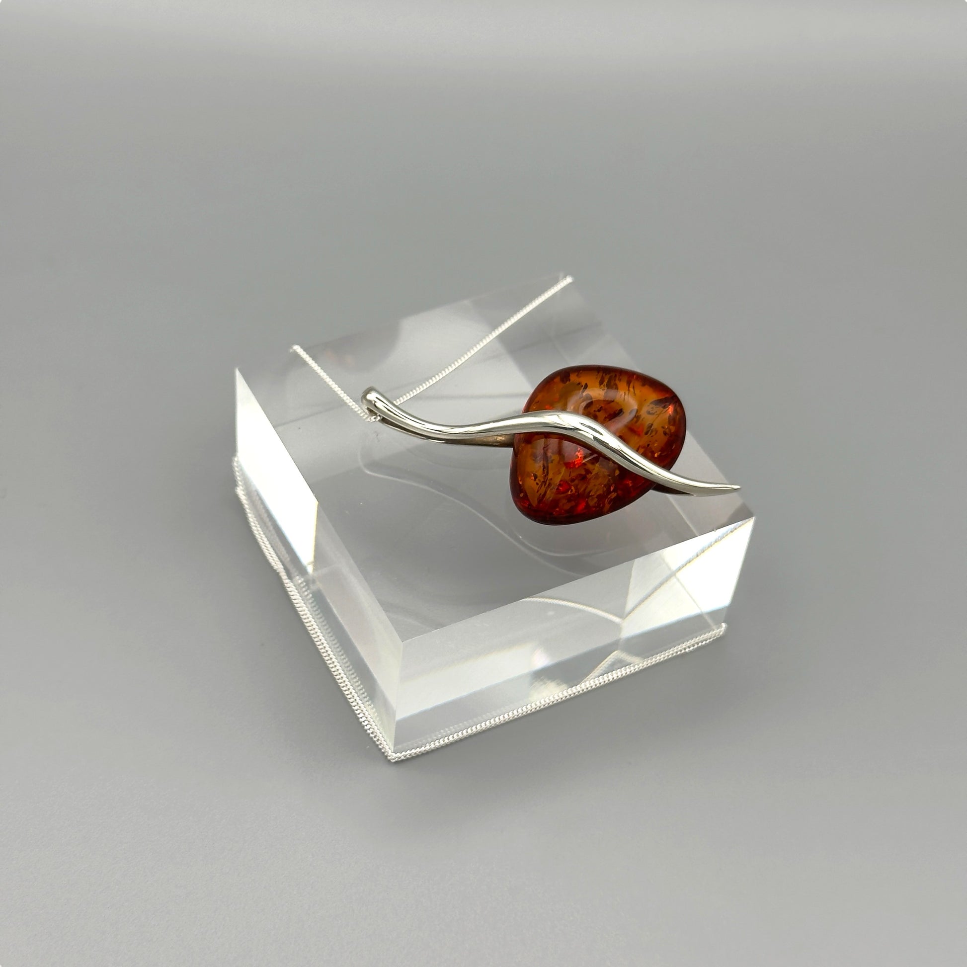 Sterling silver necklace with marquise-style amber