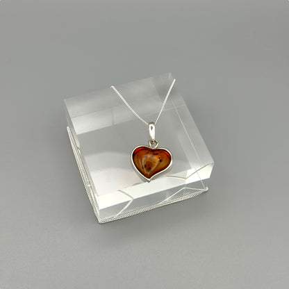 Giftable heart amber charm with silver chain