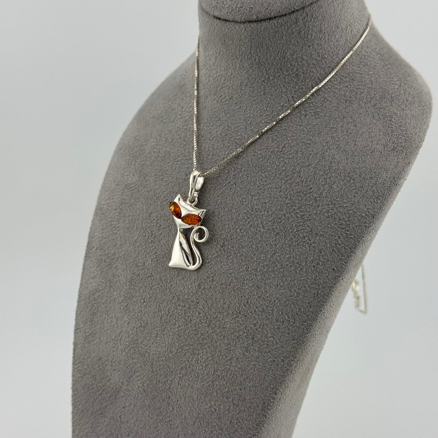 Playful Cat with Amber Eyes - Sterling Silver