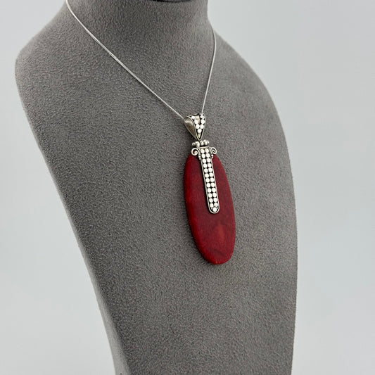 sterling silver and red coral pendant on a sterling silver chain