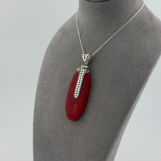 sterling silver and red coral pendant on a sterling silver chain