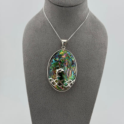 sterling silver dolphin necklace design in abalone shell