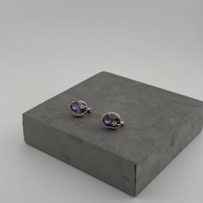 amethyst floral earrings set in sterling silver