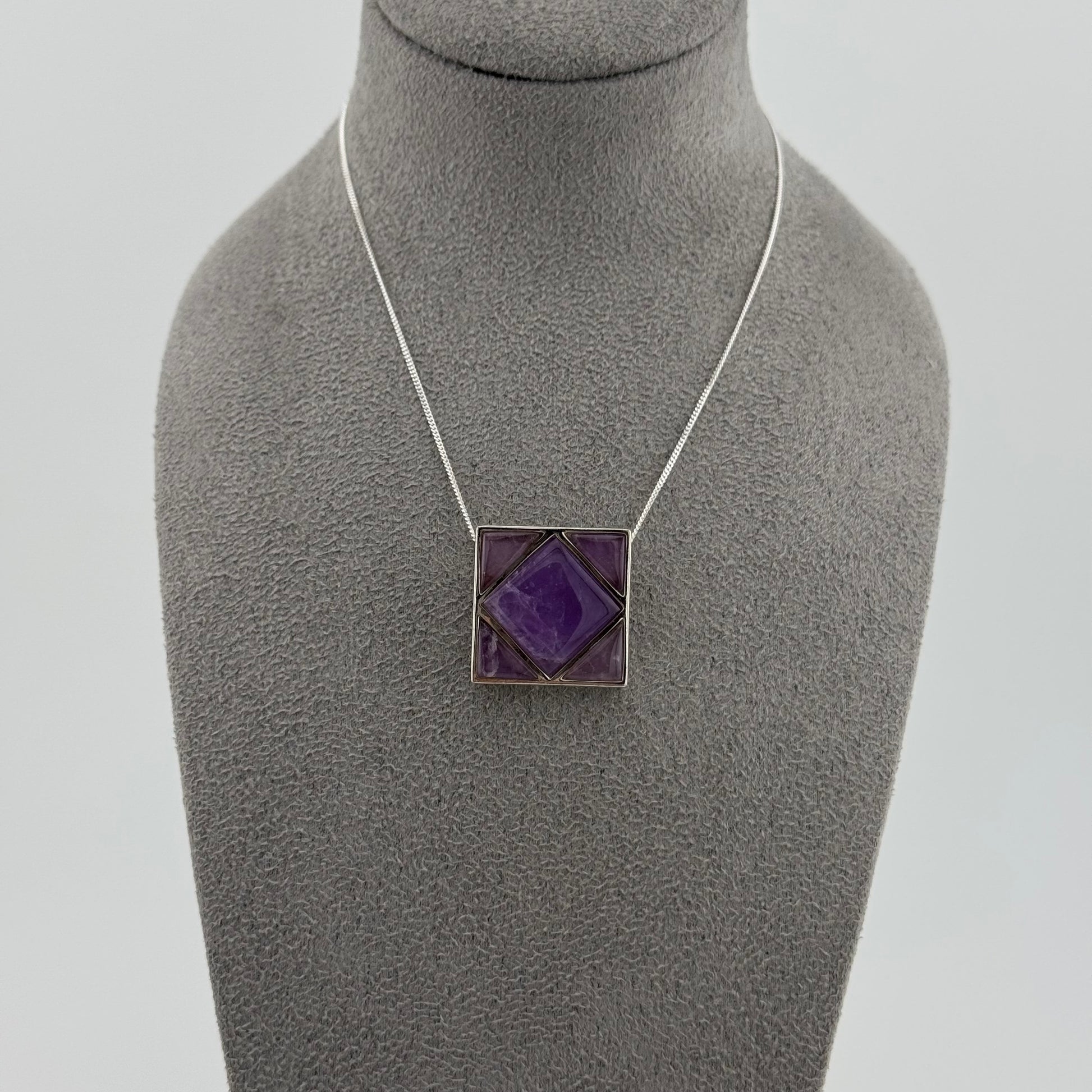 sterling silver necklace with natural amethyst pendant 
