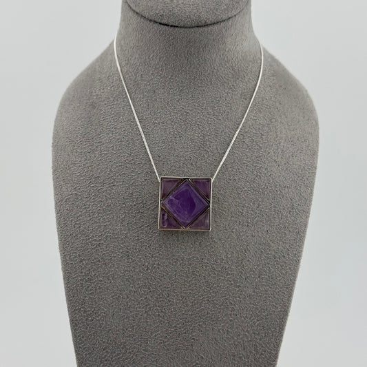 sterling silver necklace with natural amethyst pendant 