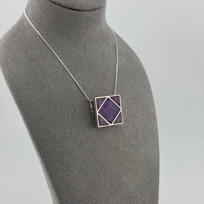 sterling silver necklace with natural amethyst pendant 