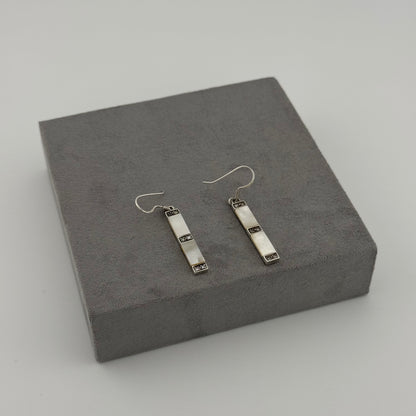 sterling silver mother of pearl drop earrings, bar design