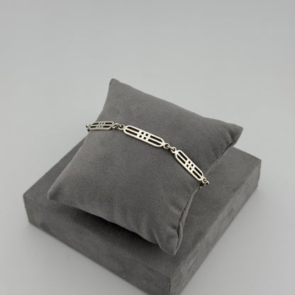 silver bracelet with geometric open link design